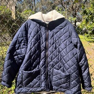 Navy Quilted Jacket with Hood